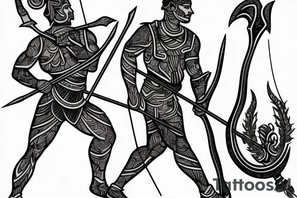 Word ARJUN with bow and arrow tattoo idea