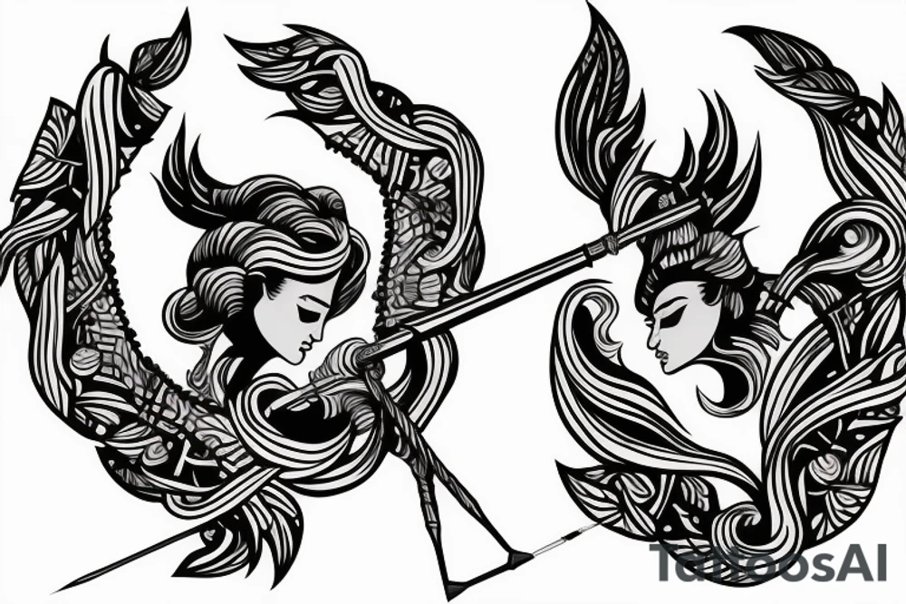 Word ARJUN with bow and arrow tattoo idea