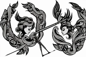 Word ARJUN with bow and arrow tattoo idea