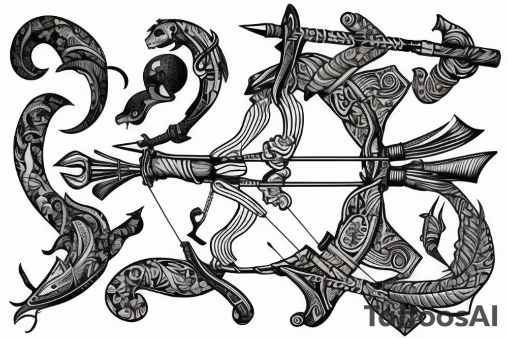 Word ARJUN with bow and arrow tattoo idea
