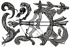 Word ARJUN with bow and arrow tattoo idea