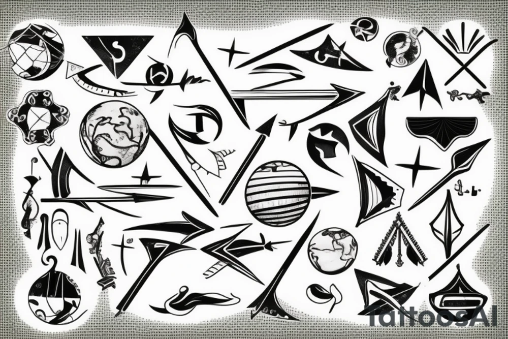 Bow and arrow pointing towards globe tattoo idea