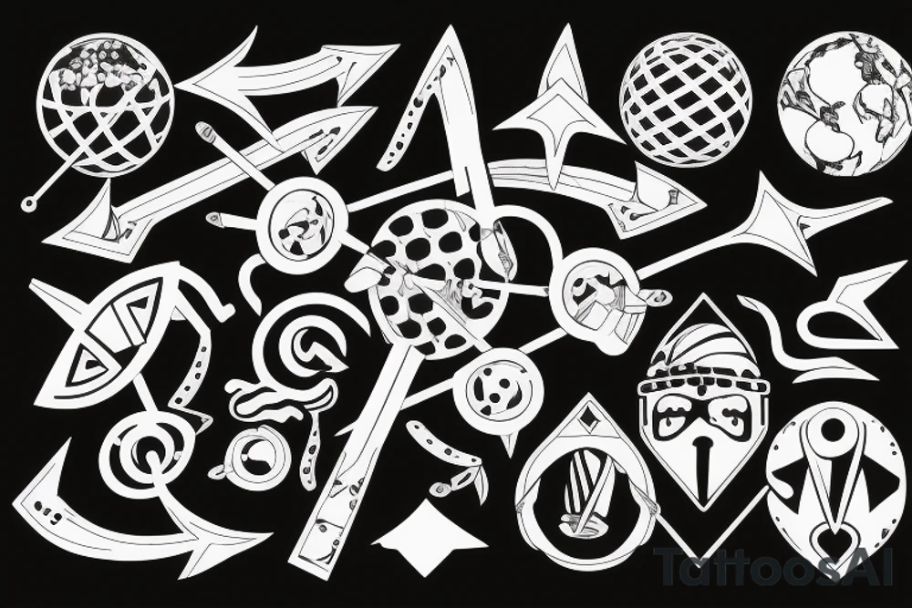 Bow and arrow pointing towards globe tattoo idea