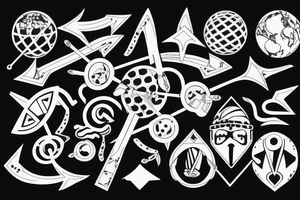 Bow and arrow pointing towards globe tattoo idea