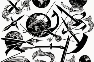 Bow and arrow aiming towards globe tattoo idea