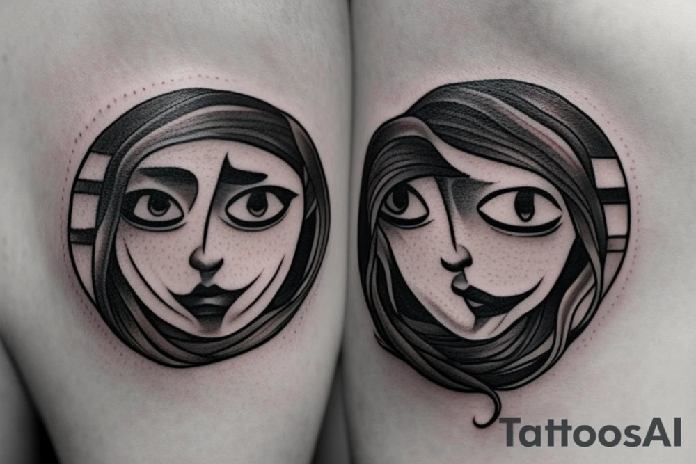 Sun with a face, detail, moon tattoo idea