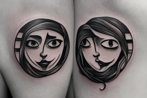 Sun with a face, detail, moon tattoo idea