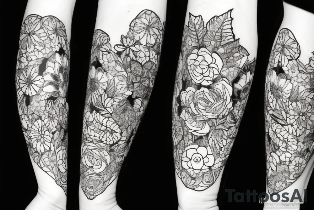 Bear with bee and flowers on the black background tattoo idea