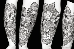 Bear with bee and flowers on the black background tattoo idea