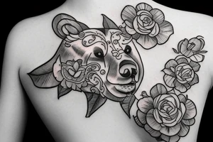 Bear with bee and flowers tattoo idea