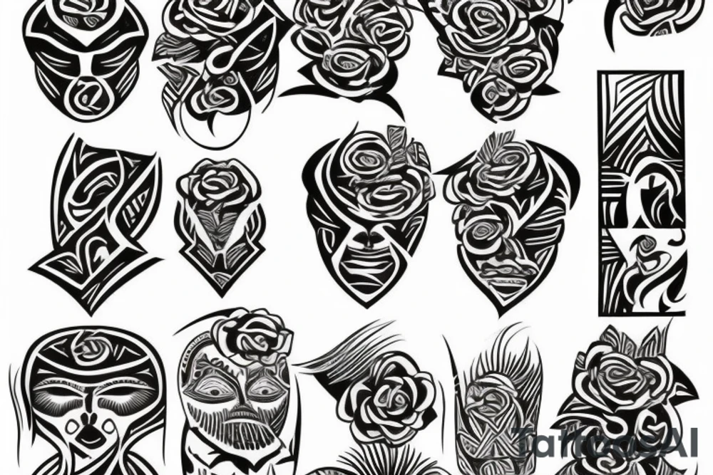 Polynesian tribal with black and grey rose tattoo idea
