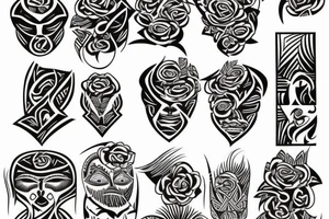 Polynesian tribal with black and grey rose tattoo idea
