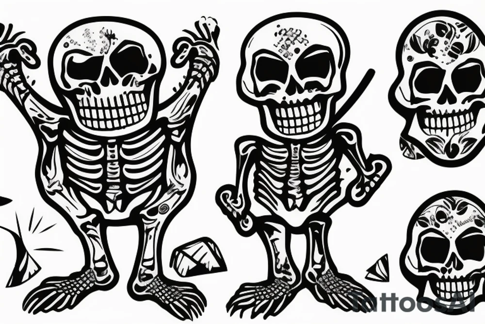 Skeleton with hawaiian shirt on a beach tattoo idea