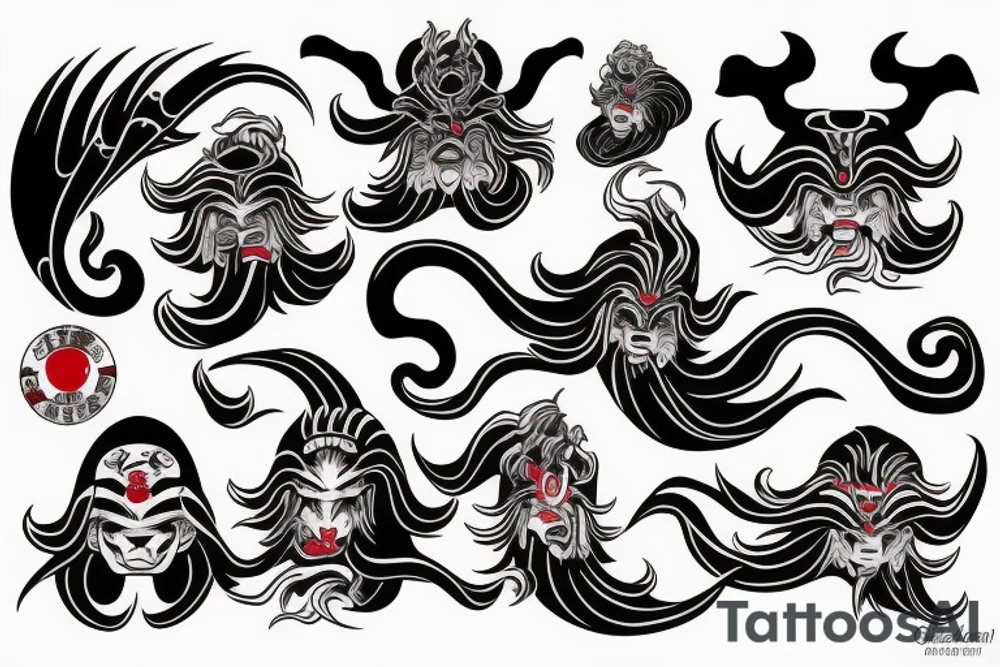 oni mask with hokusai waves tattoo idea