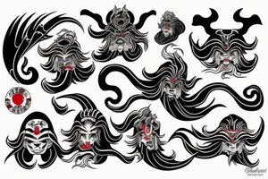 oni mask with hokusai waves tattoo idea