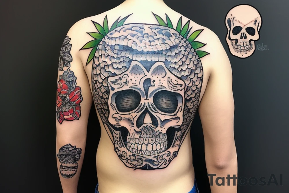Skeleton with hawaiian shirt on a beach tattoo idea