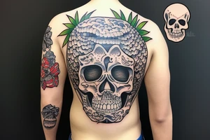 Skeleton with hawaiian shirt on a beach tattoo idea