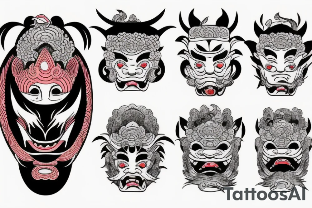 oni mask with hokusai waves tattoo idea