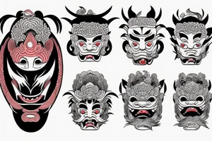 oni mask with hokusai waves tattoo idea