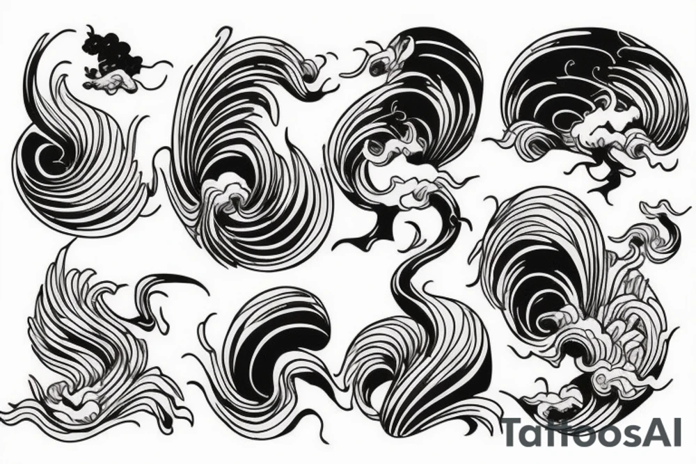 oni mask mixed with hokusai waves tattoo idea