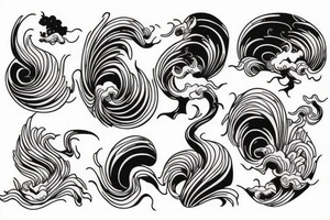 oni mask mixed with hokusai waves tattoo idea