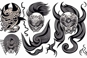 oni mask mixed with hokusai waves tattoo idea
