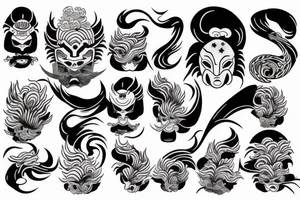 oni mask mixed with hokusai waves tattoo idea