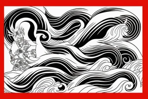 oni mask mixed with hokusai waves tattoo idea
