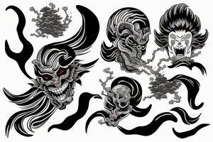 shinigami mask mixed with hokusai waves tattoo idea