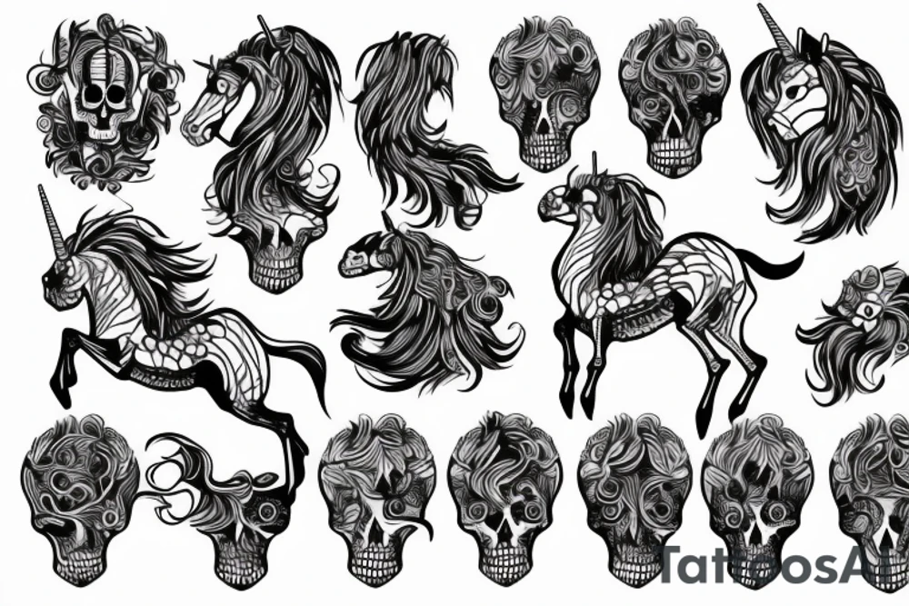 Skeleton unicorn tattoo idea
