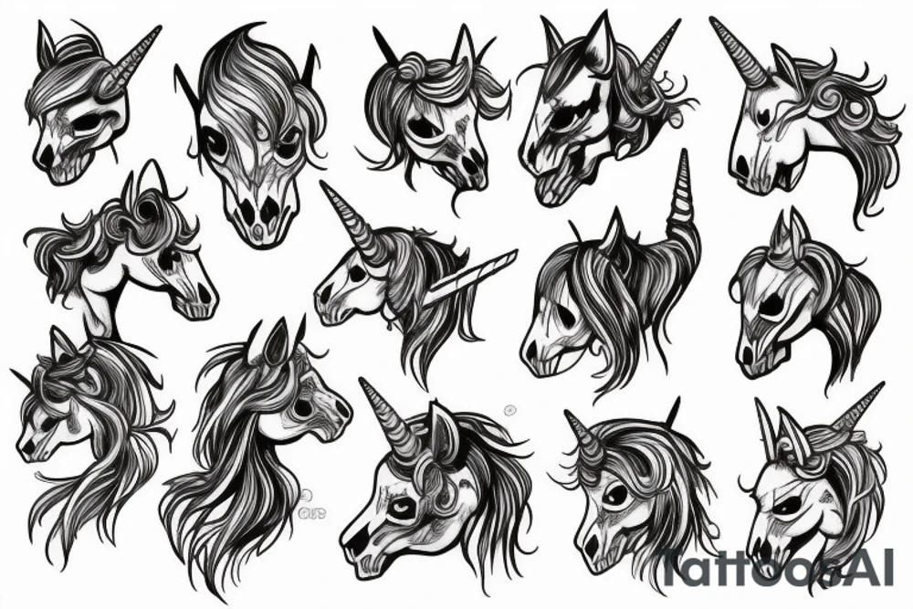 Skeleton unicorn tattoo idea