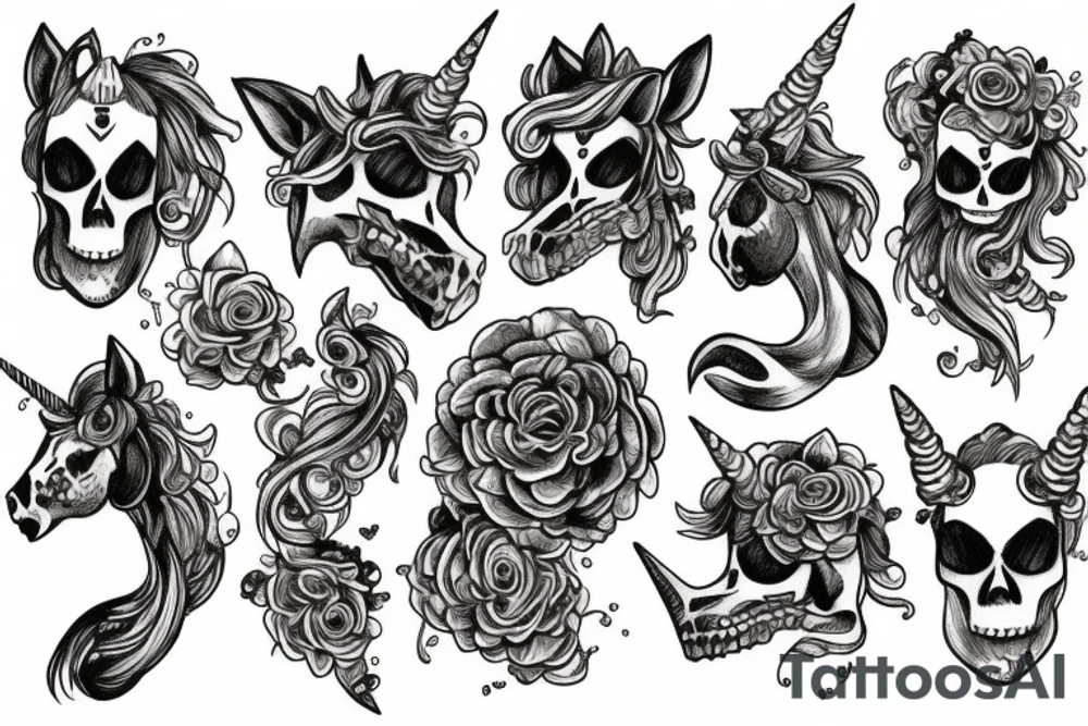 Skeleton unicorn tattoo idea