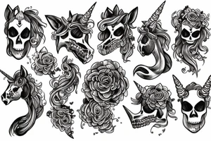 Skeleton unicorn tattoo idea