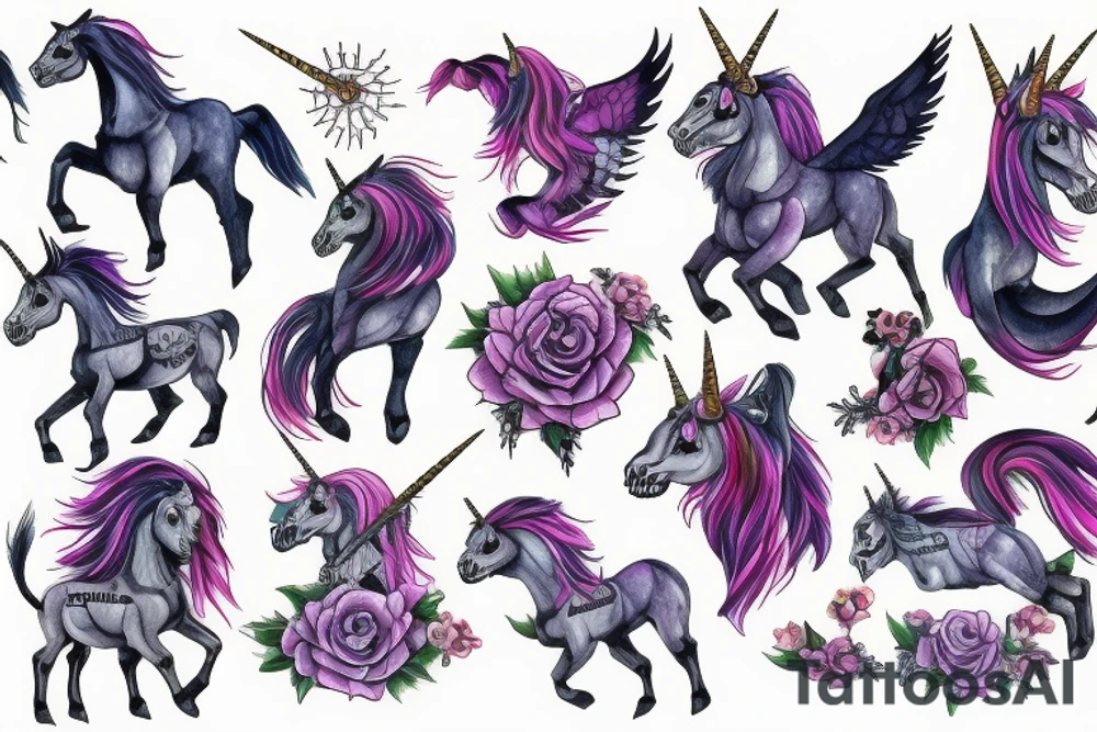 Skeleton unicorn tattoo idea