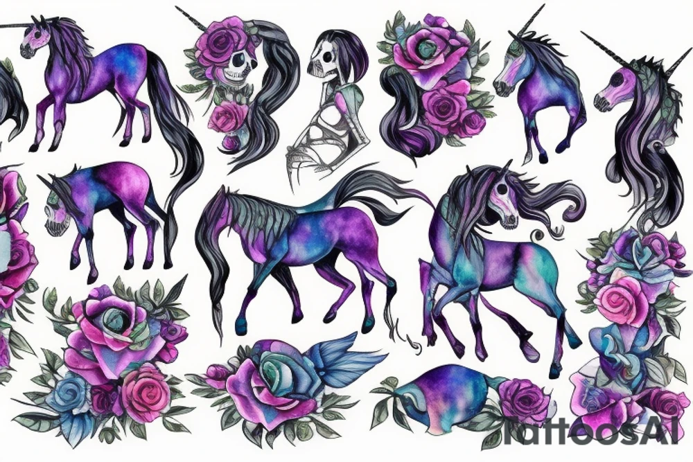 Skeleton unicorn tattoo idea