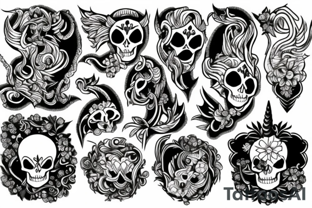 Skeleton unicorn tattoo idea