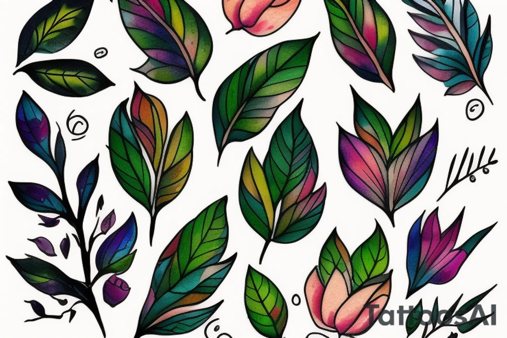 Watercolour Flower Leaf tattoo idea
