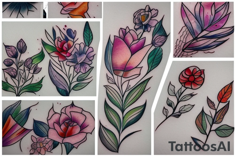 Watercolour Flower Leaf tattoo idea