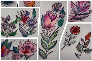 Watercolour Flower Leaf tattoo idea