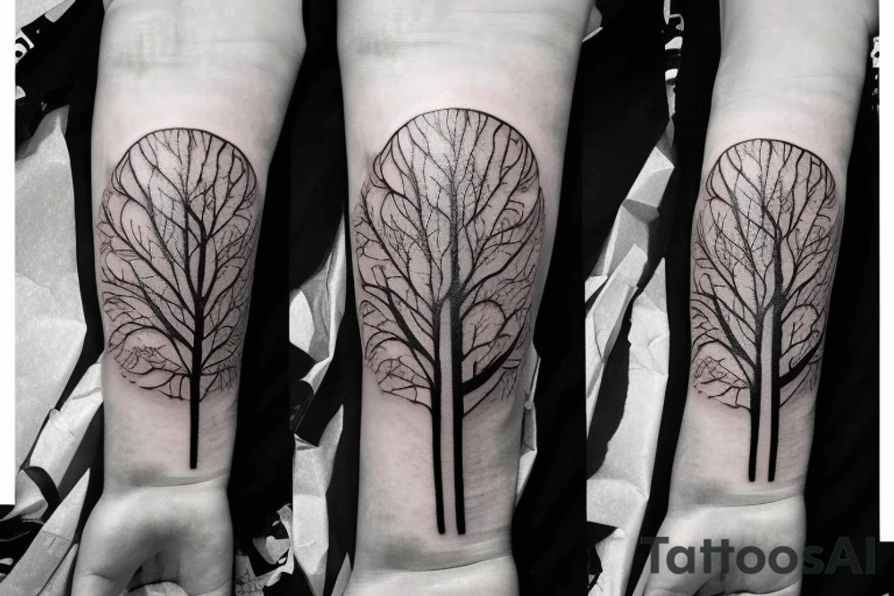 Full arm tattoo, tree starting roots on fingers and ending on the neck. Nordic symbols on fingers. Random objects on the tree hanging like fruits. tattoo idea