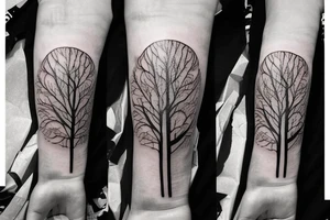 Full arm tattoo, tree starting roots on fingers and ending on the neck. Nordic symbols on fingers. Random objects on the tree hanging like fruits. tattoo idea
