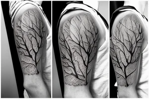 Full arm tattoo, tree starting roots on fingers and ending on the neck. Nordic symbols on fingers. Random objects on the tree hanging like fruits. tattoo idea