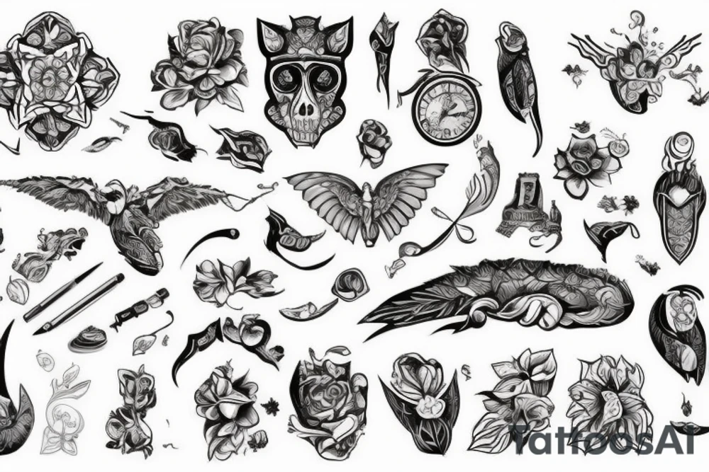 почка с цветами и бабочками tattoo idea