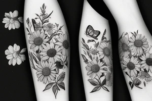 bud with flowers and butterflies tattoo idea