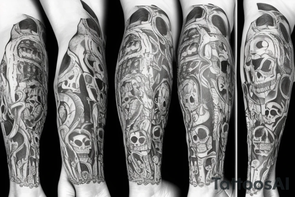 skeleton arm wrapping around leg tattoo idea