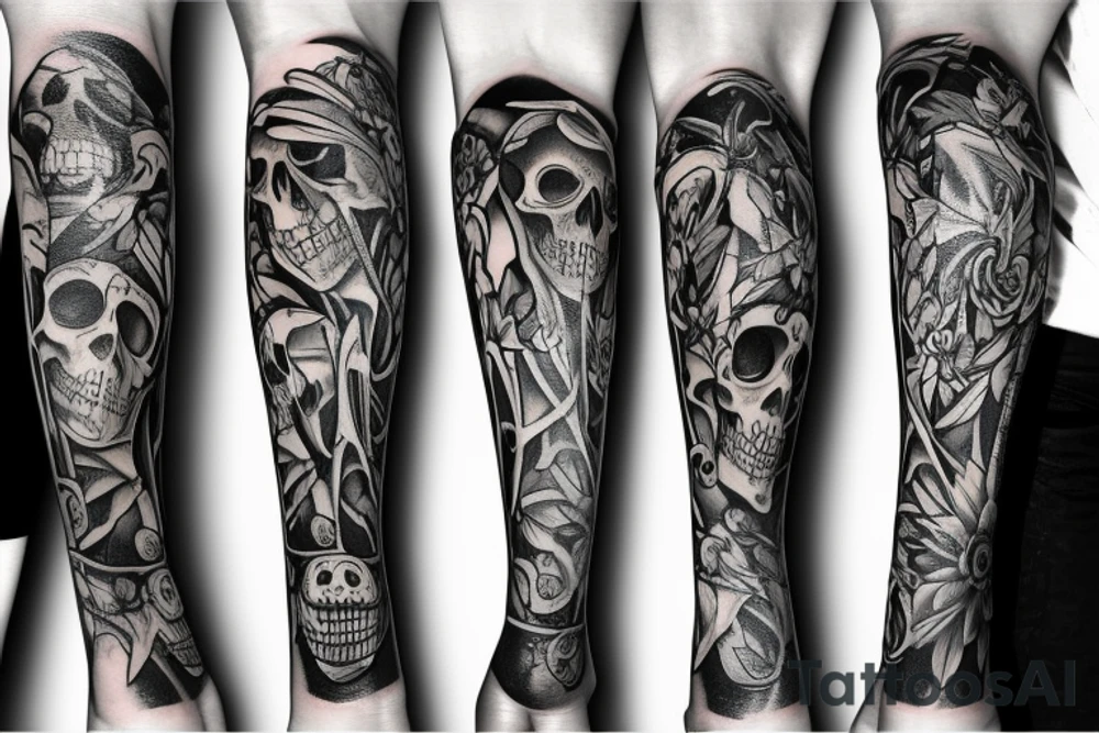 skeleton arm wrapping around leg tattoo idea