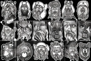Norse God Odin head with one of his eyes blue and wearing a bear hat in American traditional tattoo style tattoo idea