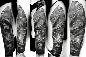 sci fi nuclear reactor with crystals as power source tattoo idea