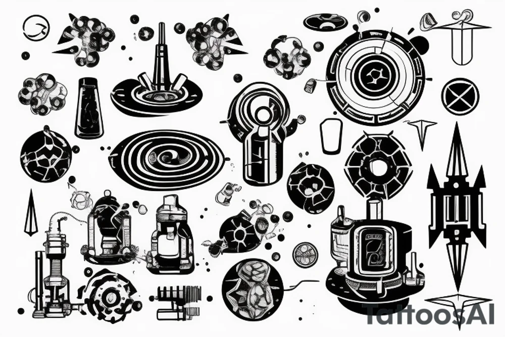 sci fi nuclear reactor with crystals as power source tattoo idea