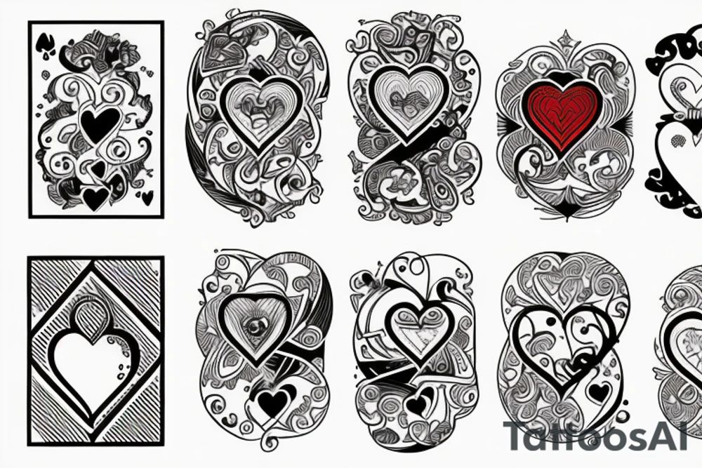 2 cards 2 hearts and 4 clubs in the background tattoo idea